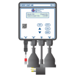 Illustration of an "Energy Smart Link" device by Australian Energy Systems. It features a digital screen displaying "Heat: On", "Pump: On", "Sanitiser: On", and the time 12:00. Buttons include "Pump", "Setup", "Enter", and "Cancel". | AES - Pool Heating & Energy Efficient Products